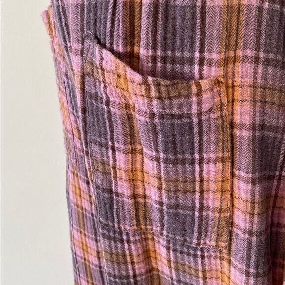 Free People x CP Shades Pink, Purple, Orange Plaid Overall Flare Wide Leg Sz S - Picture 12 of 13